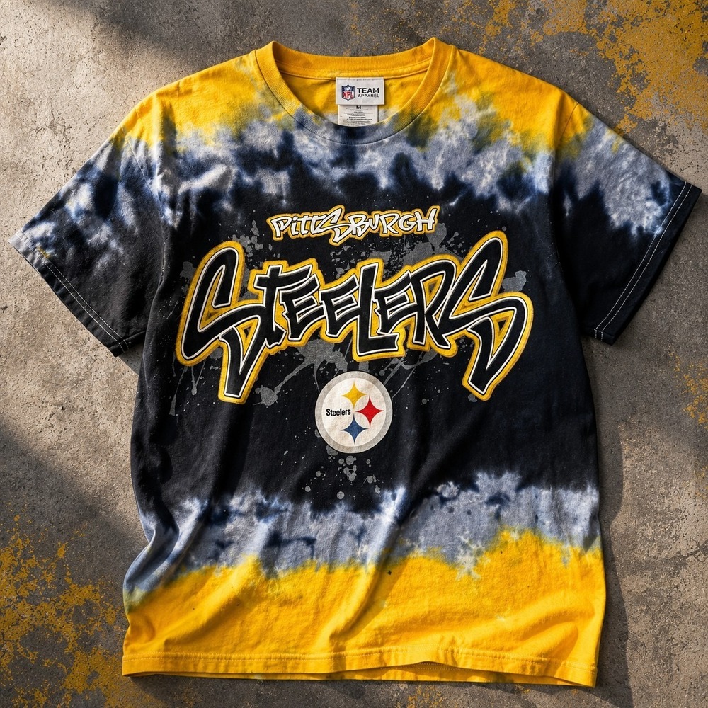 Majestic‎ Pittsburgh Steelers Tie Dye T Shirt Mens Medium Yellow Black